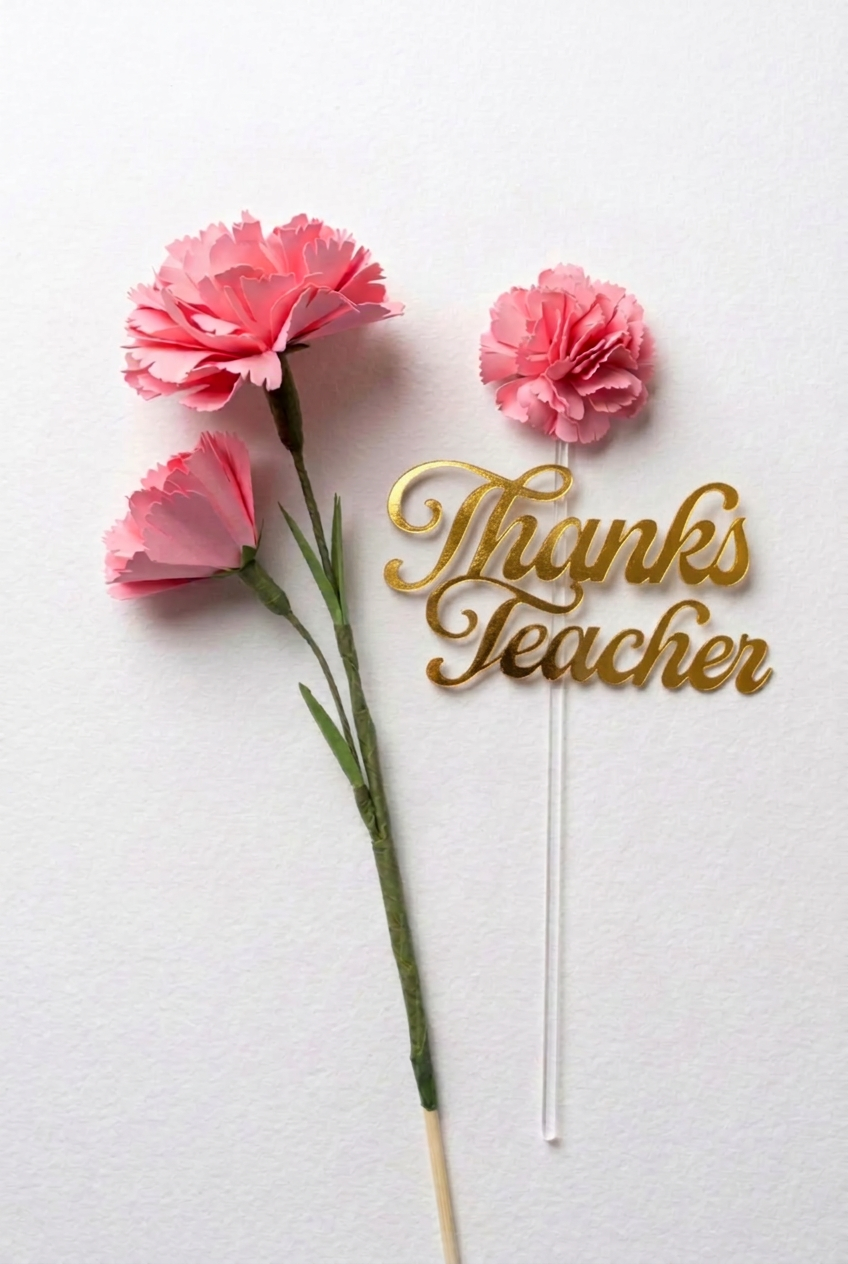 Handmade Everlasting Paper Pink Carnation with Gold Topper