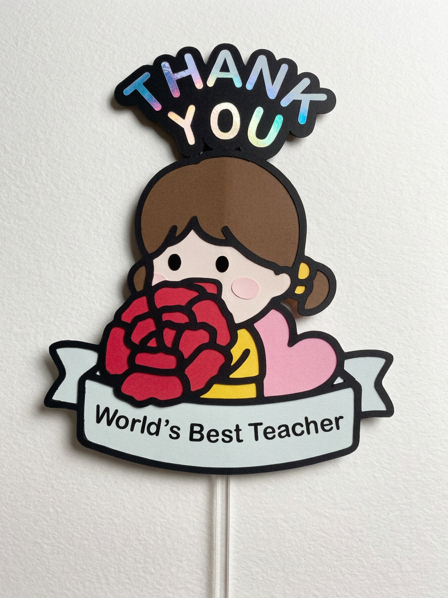 Premium Holographic "Thank You" Character Topper (Girl)