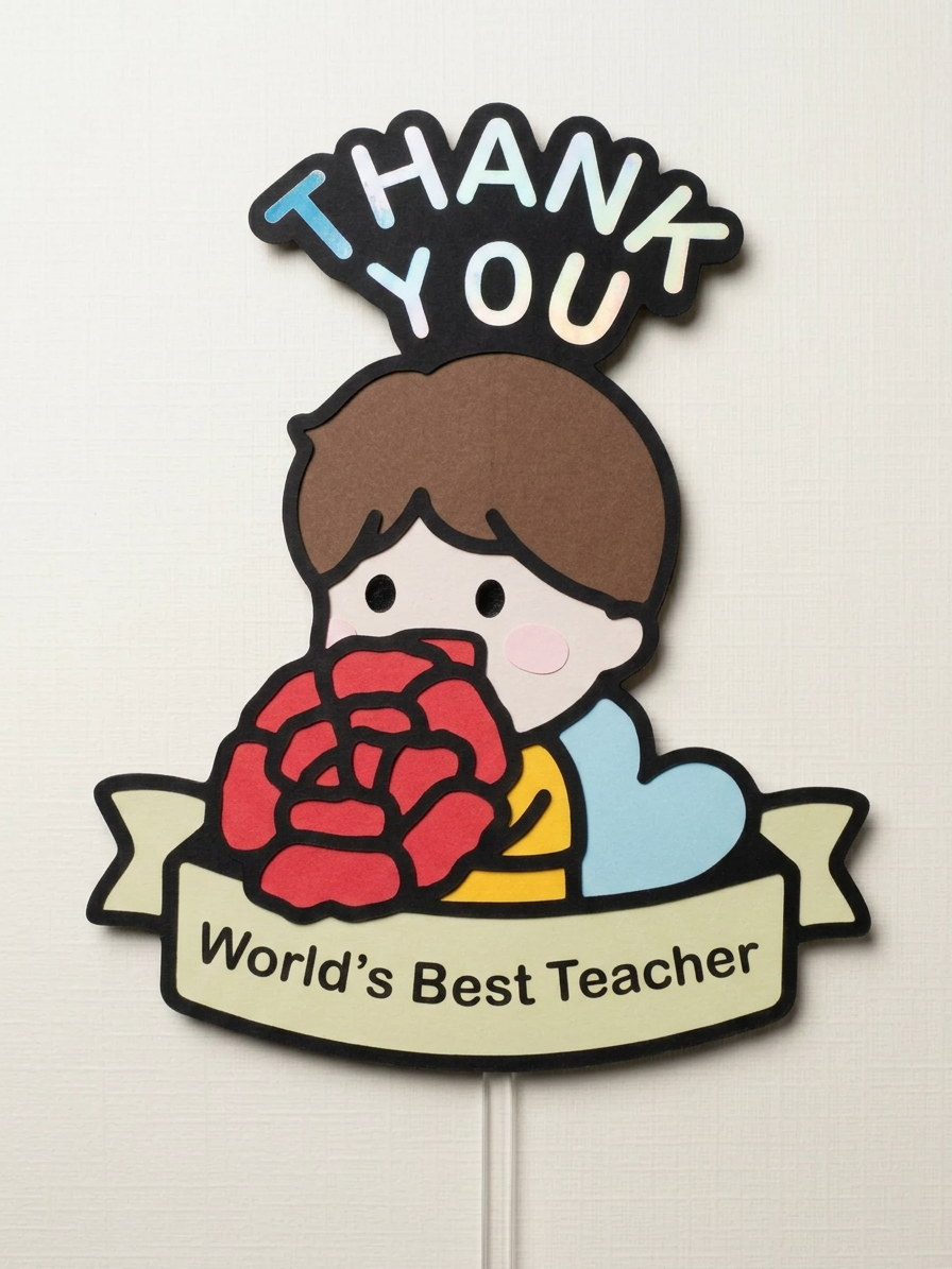 Premium Holographic "Thank You" Character Topper (Boy)