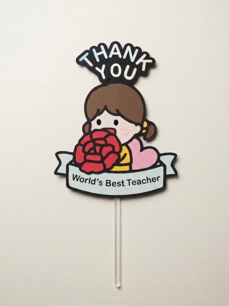 Premium Holographic "Thank You" Character Topper (Girl)