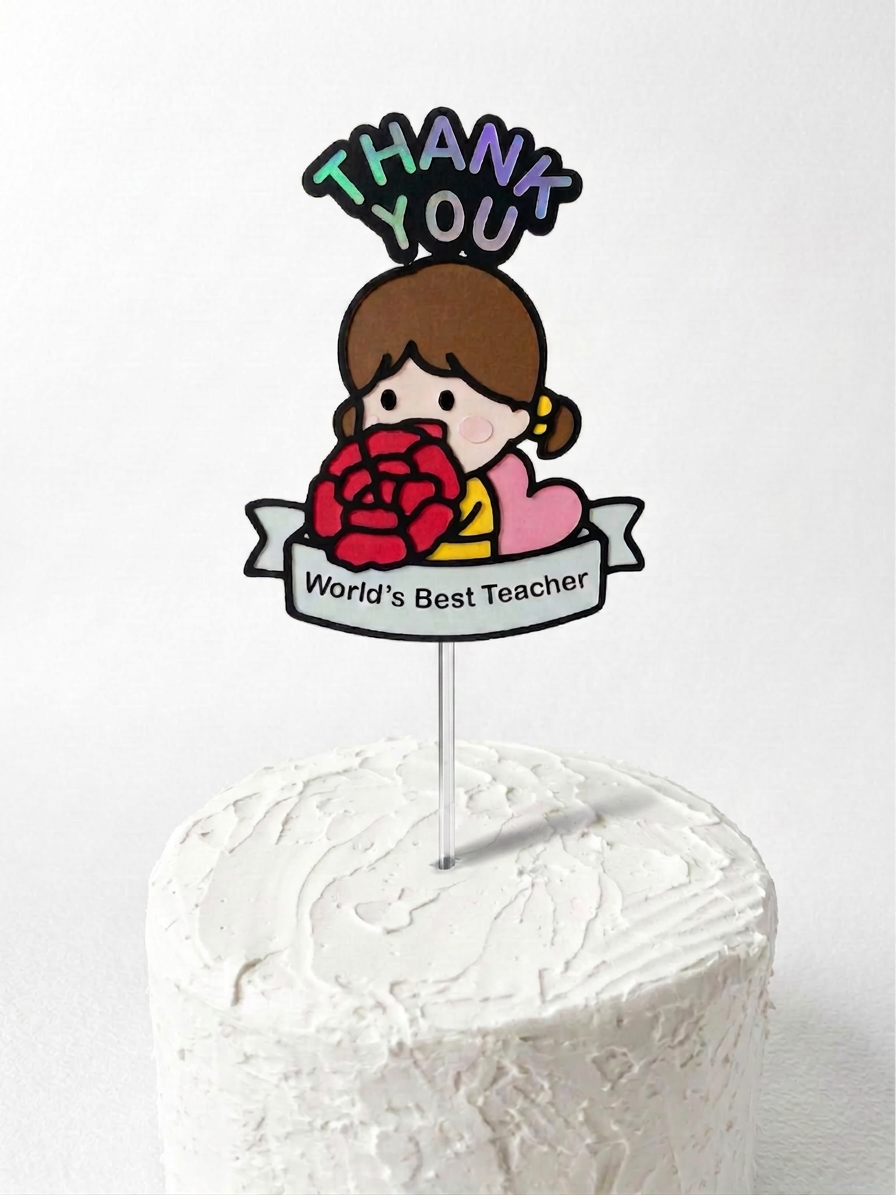 Premium Holographic "Thank You" Character Topper (Girl)