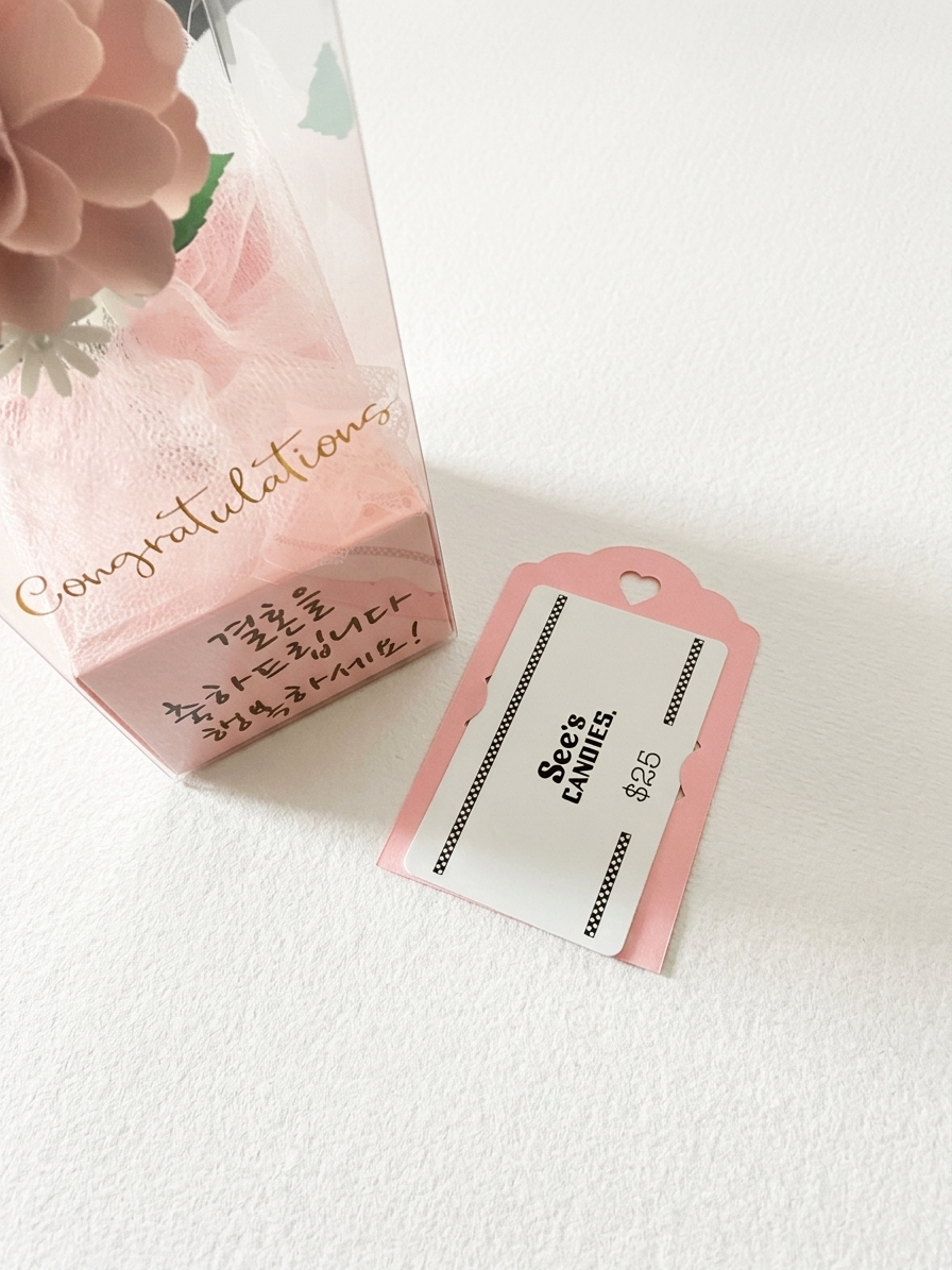 Handcrafted Paper Flower Dome Gift Box – Custom English or Korean Greeting & Matching Gift Card Holder