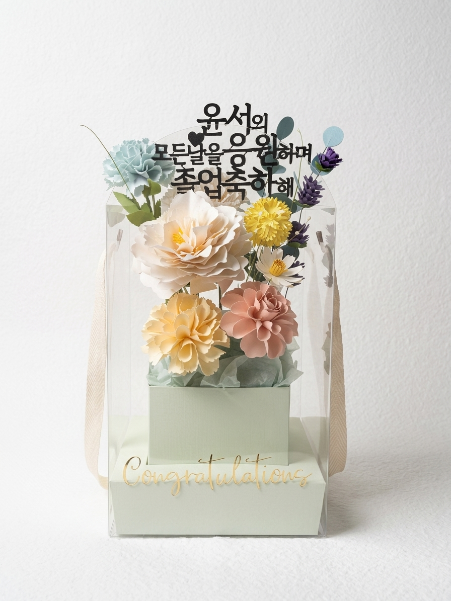 Custom Paper Flower Bouquet Carrier Box with Cake Topper – Graduation & Anniversary Gift