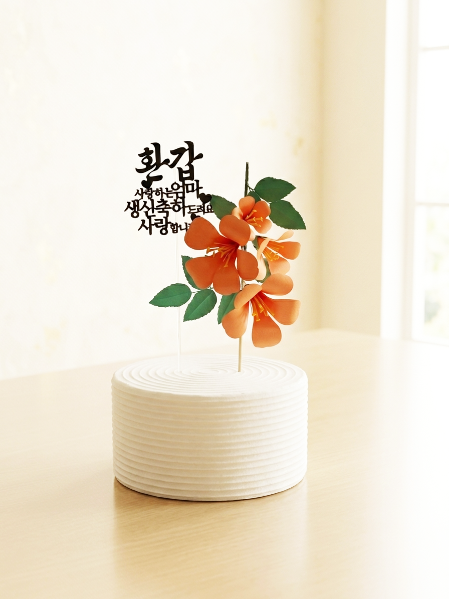Luxury Handcrafted Paper Neungsohwa (Trumpet Creeper) Cake Topper Set - Custom Korean Milestone Birthday (Hwangap 60th, 70th, 80th, 90th & Any Birthday)