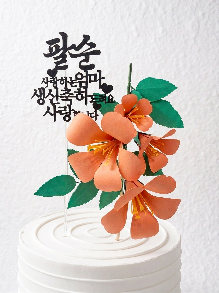 Luxury Handcrafted Paper Neungsohwa (Trumpet Creeper) Cake Topper Set - Custom Korean Milestone Birthday (Hwangap 60th, 70th, 80th, 90th & Any Birthday)